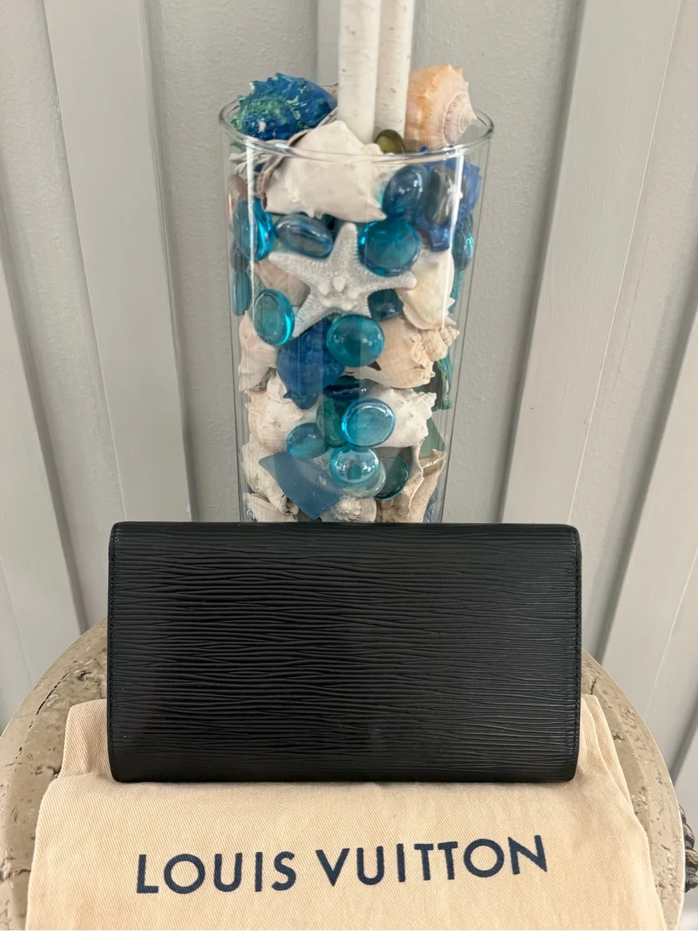 Louis Vuitton Black Epi Trifold Leather Clutch Porte Tresor Wallet